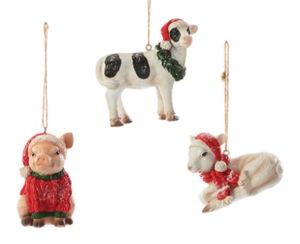 Farm Animal Ornament, 3 Asst