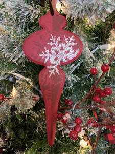 Red Wood Tapering Snowflake Design Ornament
