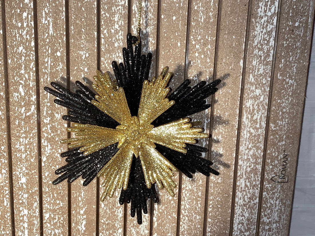 BLacK GOLD GLITTER SnowFLAKE ORNament