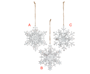 Antique White Metal 3D Ornate Snowflake Ornament