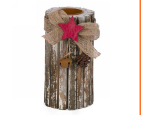 6 inch log look candle holder with red star