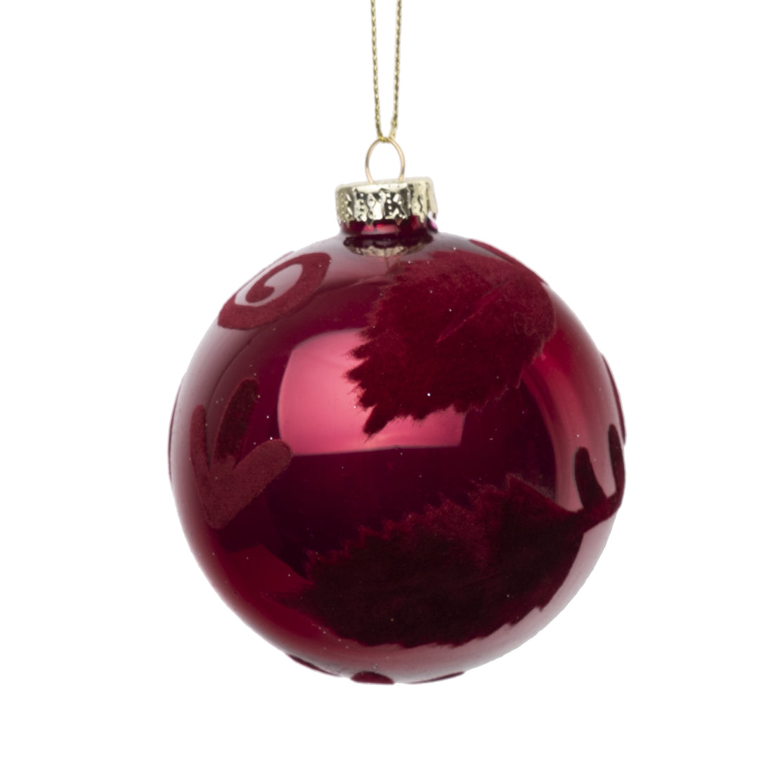 Burgundy Glass Ball Ornament w Velvet Designs