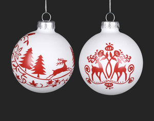 Red & White Deer Design Glass Ball