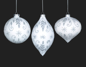 Frosty White & Silver Glass Ball Ornament