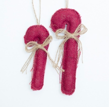 Burlap Candy Cane Burgundy Red 8 inch