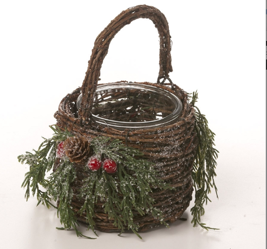 5 inch Rattan Candle Holder w Berries