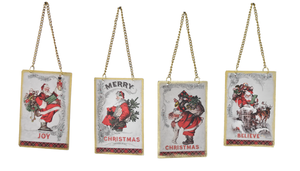 Vintage Holiday Message Santa Ornaments