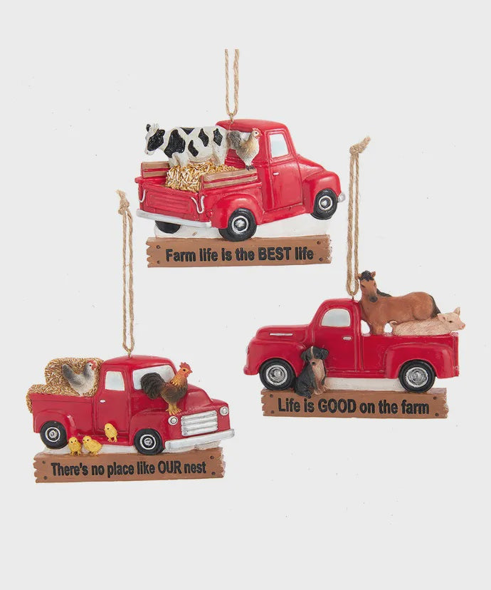 Red Truck Farm Animal Ornament