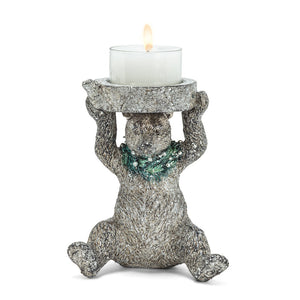 Bear with Wreath Candle Holder