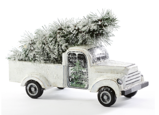 Vintage White Truck w Tree