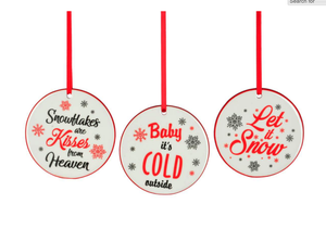 Red Black Christmas Saying Disc Ornaments