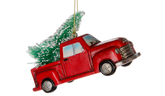 Red Pickup Truck w Tree Ornament