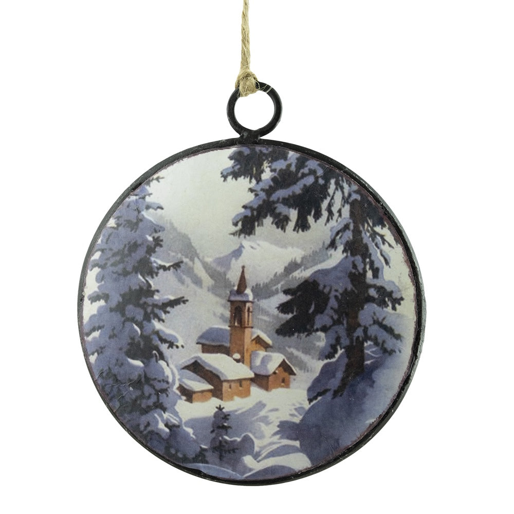 Snowy Church Scene Ornament