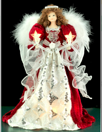 Red and Silver Angel Tree Topper  (14 in, 10 light)