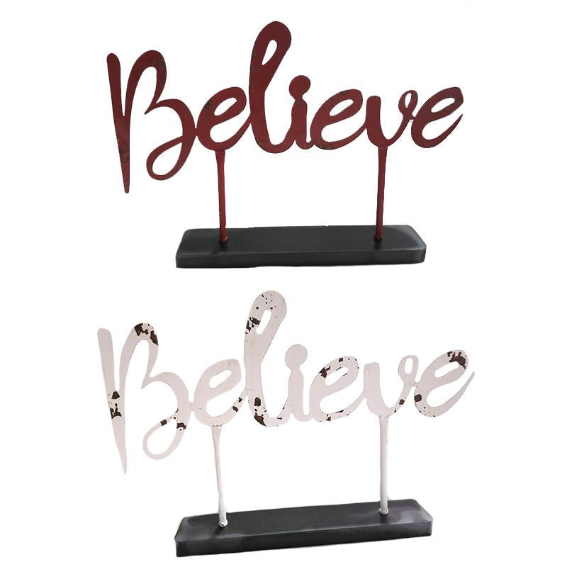 Large Rustic Metal Red or White Believe Signs