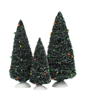 Twinkling Lit Green Trees (set of 3) D56 Village Accessory