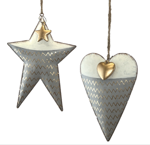 Rustic Metal Heart or Star Ornament